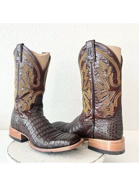Rod Patrick Mens Cowboy Boots Sz 12AAA Brown Caiman Leather Western Square Toe